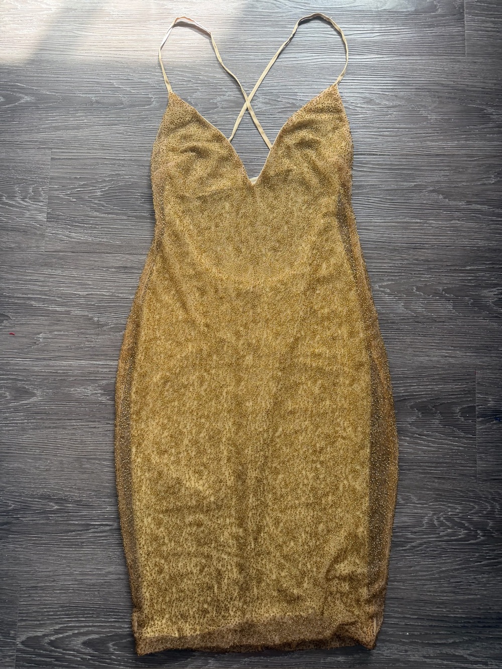 Oh Polly Gold Metallic Strappy Mini Dress